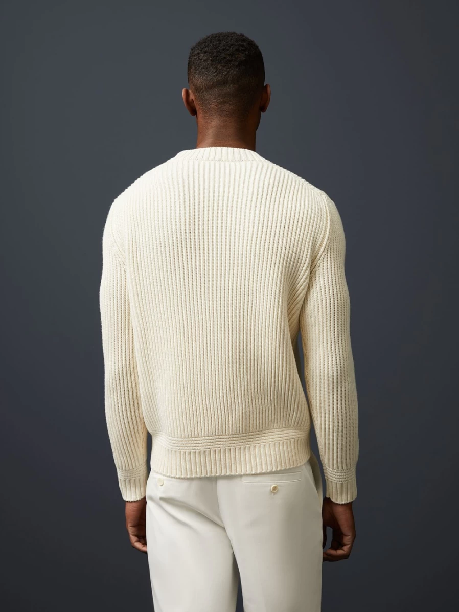 AlphaTauri Men's Off White Chunky Knit Merino Wool Crewneck Sweater