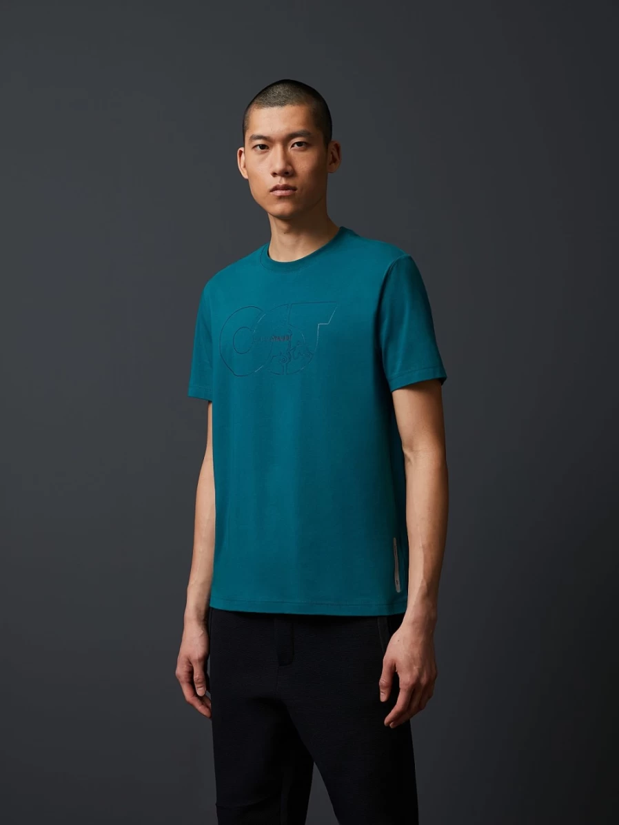 AlphaTauri Men's Petrol Color Logo Print T-Shirt