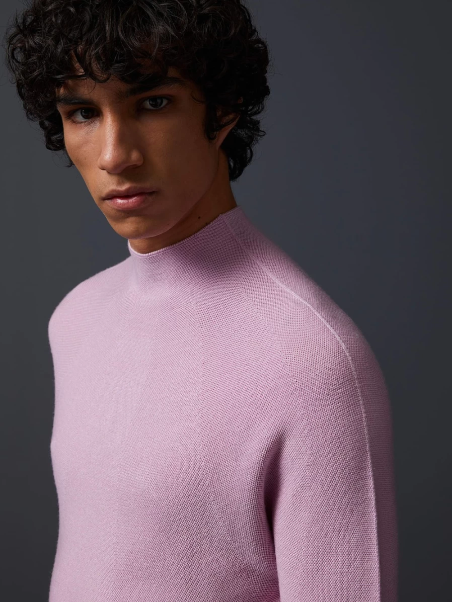 AlphaTauri Men's Pale Lilac Seamless 3D-Knit Merino Wool Mockneck Sweater