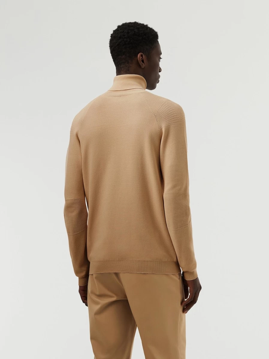 AlphaTauri Men's Seamless 3D Performance Knit Turtleneck Sweater in Brown/Beige