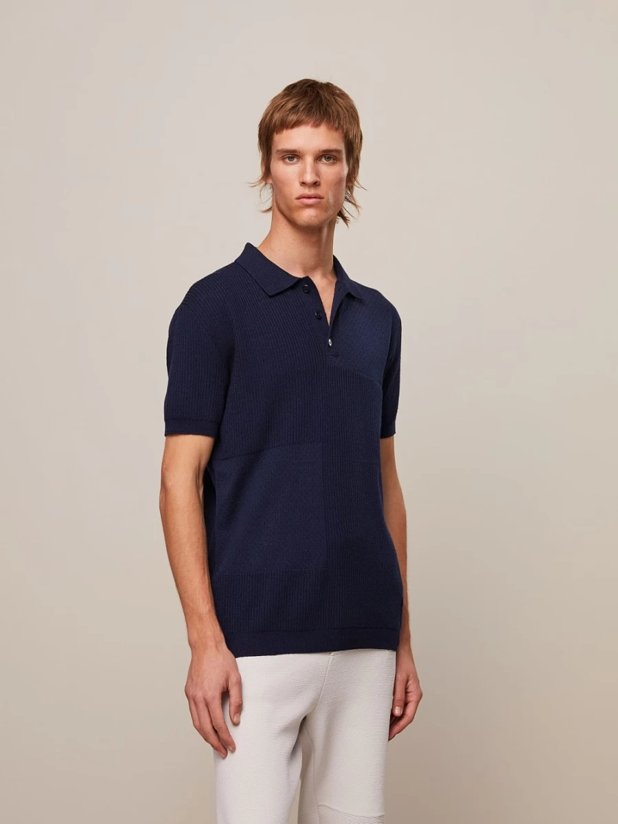 AlphaTauri Men's Navy Merino-Blend Knit Polo Shirt