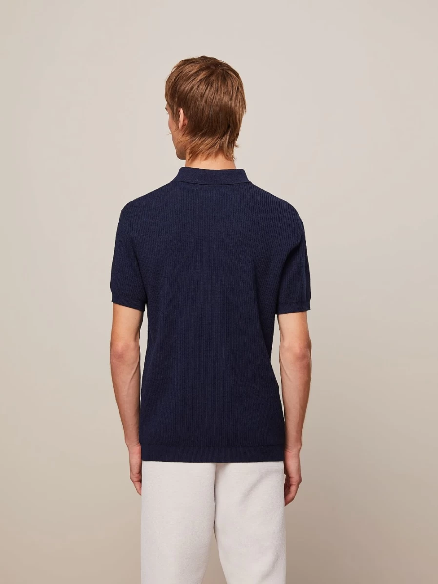 AlphaTauri Men's Navy Merino-Blend Knit Polo Shirt
