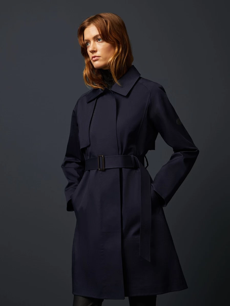 AlphaTauri Women's Navy Waterproof Packable Trenchcoat | Taurobran® Lightweight Travel Raincoat