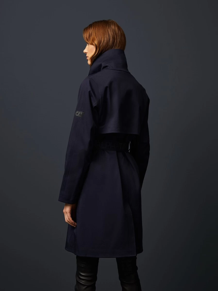 AlphaTauri Women's Navy Waterproof Packable Trenchcoat | Taurobran® Lightweight Travel Raincoat