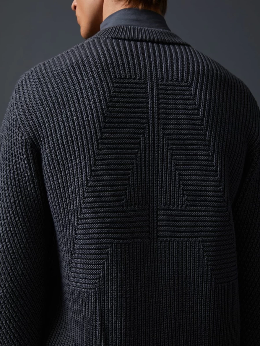 AlphaTauri Men's Grey Chunky Knit Merino Wool Jacket