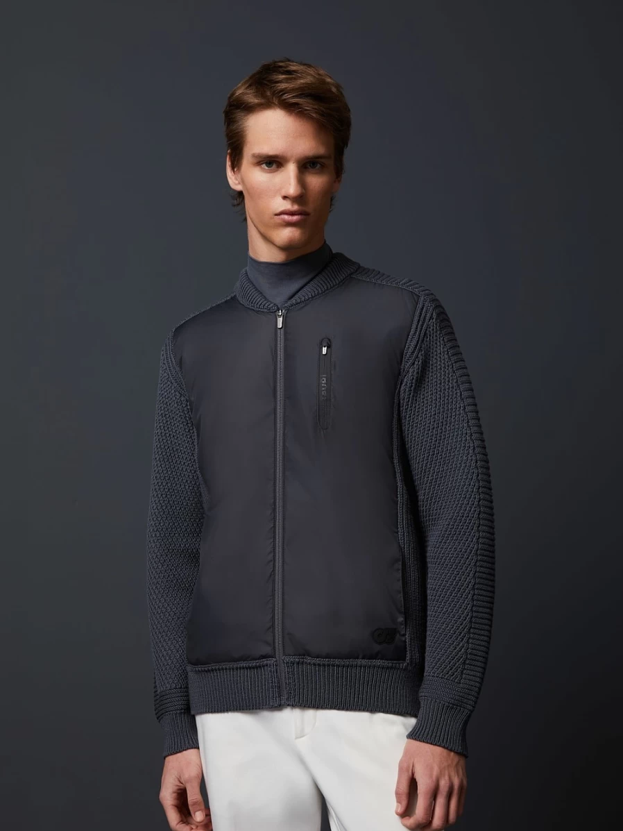 AlphaTauri Men's Grey Chunky Knit Merino Wool Jacket