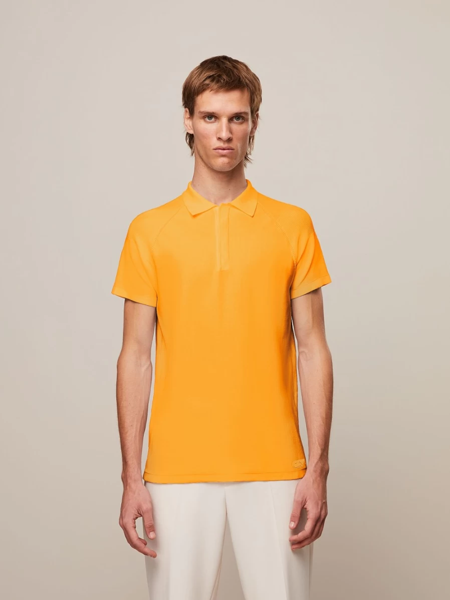 AlphaTauri Men's Performance Knit Polo Shirt in Warm Yellow - Breathable & Comfortable Golf & Casual Wear