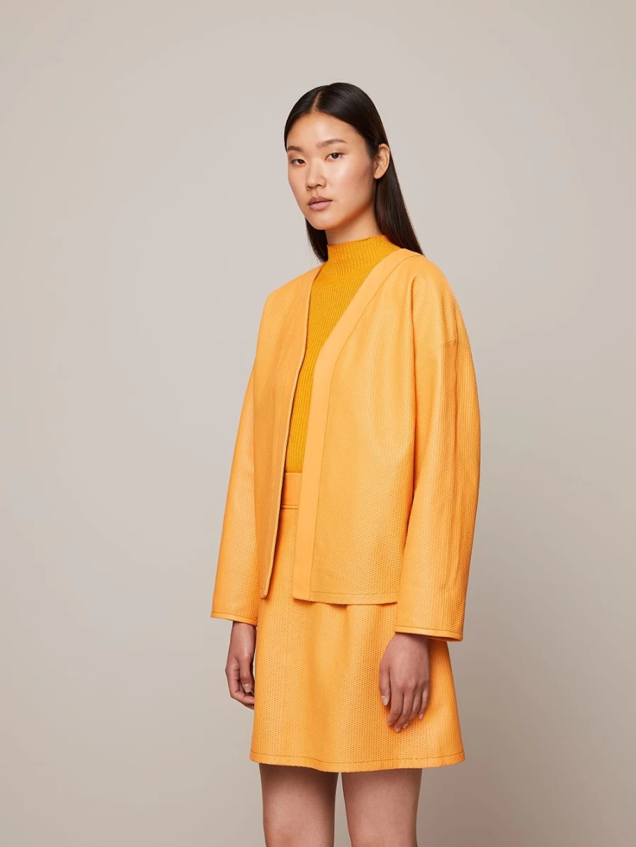 "AlphaTauri Women's Warm Yellow Perforated Leather Jacket – Stylish & Breathable"