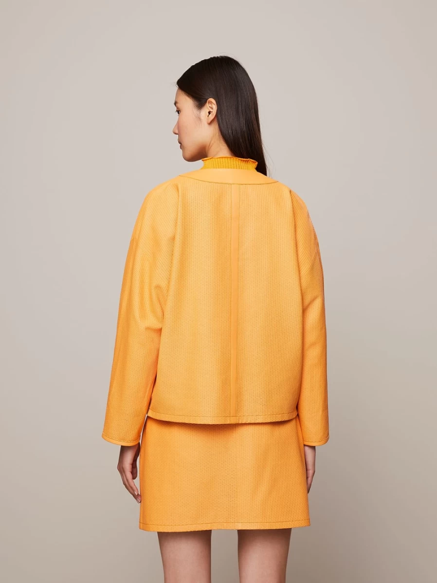 "AlphaTauri Women's Warm Yellow Perforated Leather Jacket – Stylish & Breathable"