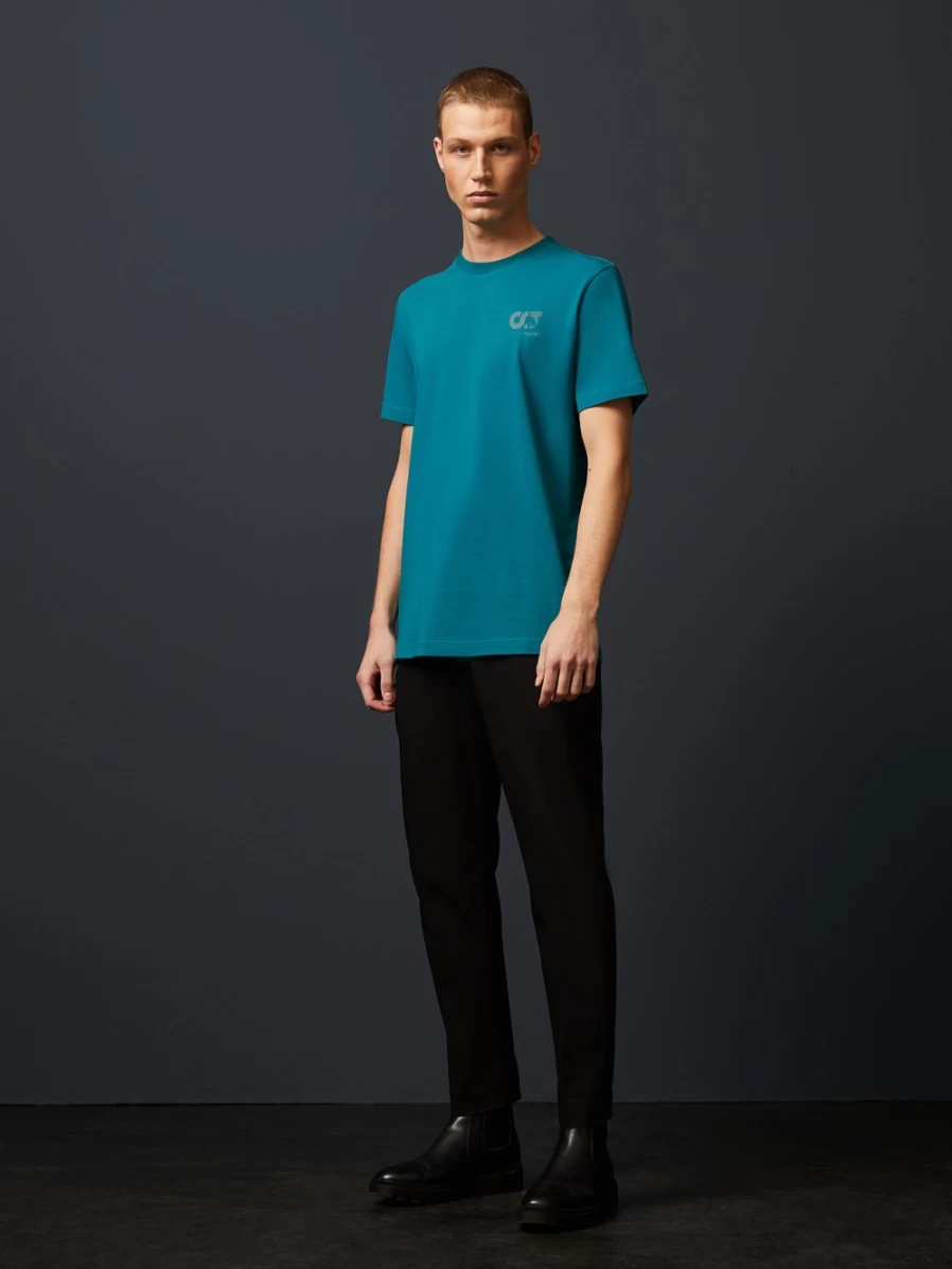 AlphaTauri Men's Petrol Color Logo Print T-Shirt