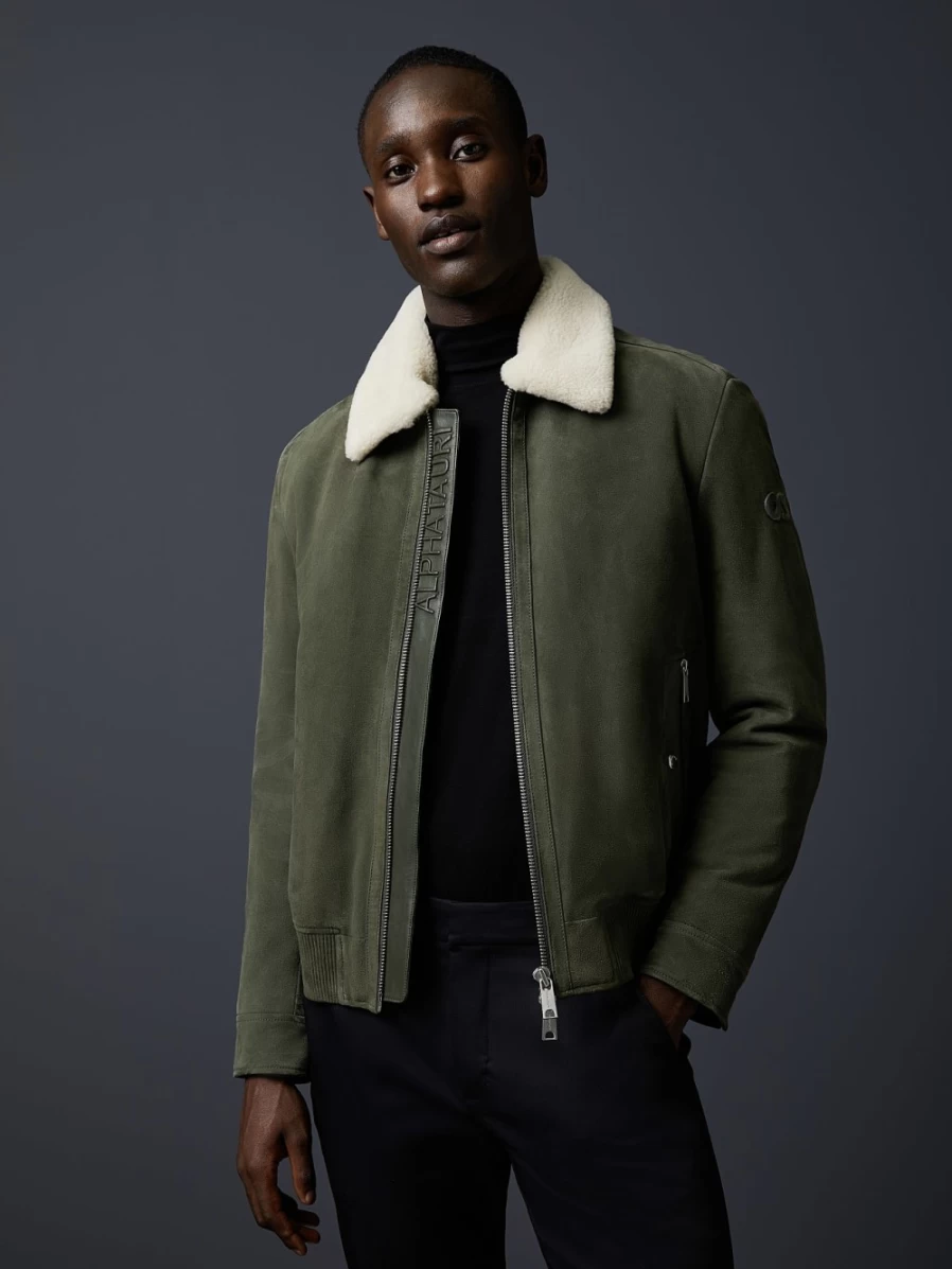 AlphaTauri Men's Green Suede Leather Jacket – Premium Biker Style