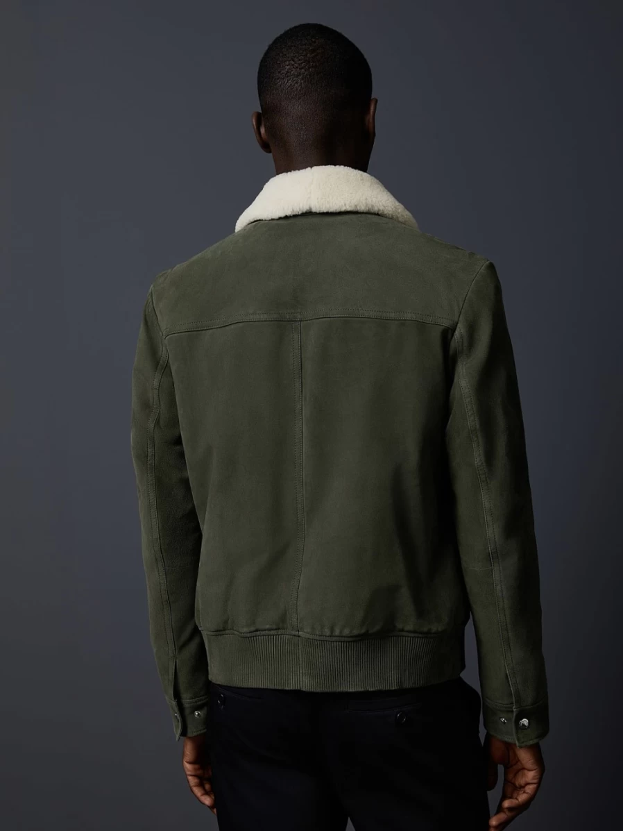 AlphaTauri Men's Green Suede Leather Jacket – Premium Biker Style