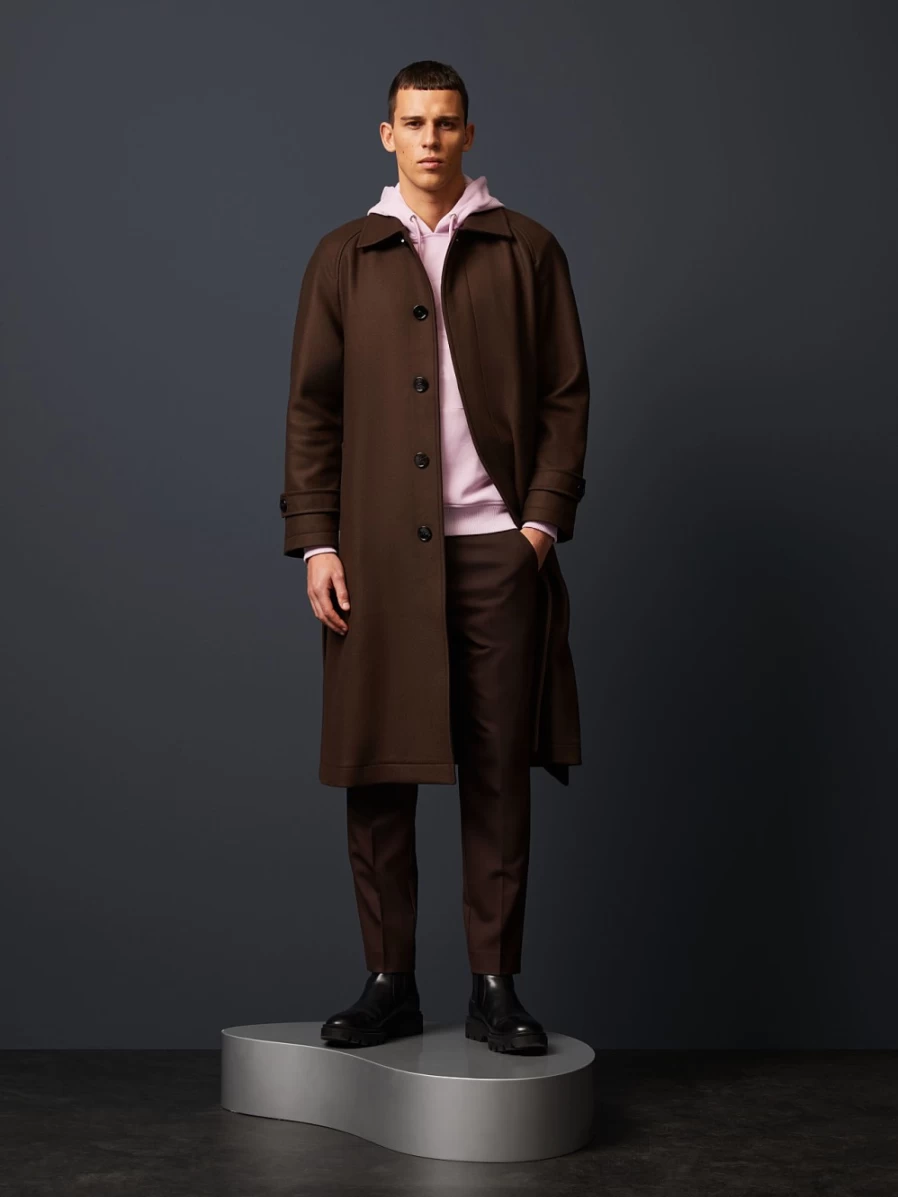 AlphaTauri Men's Dark Brown Water-Resistant Wool Coat for All-Weather Protection