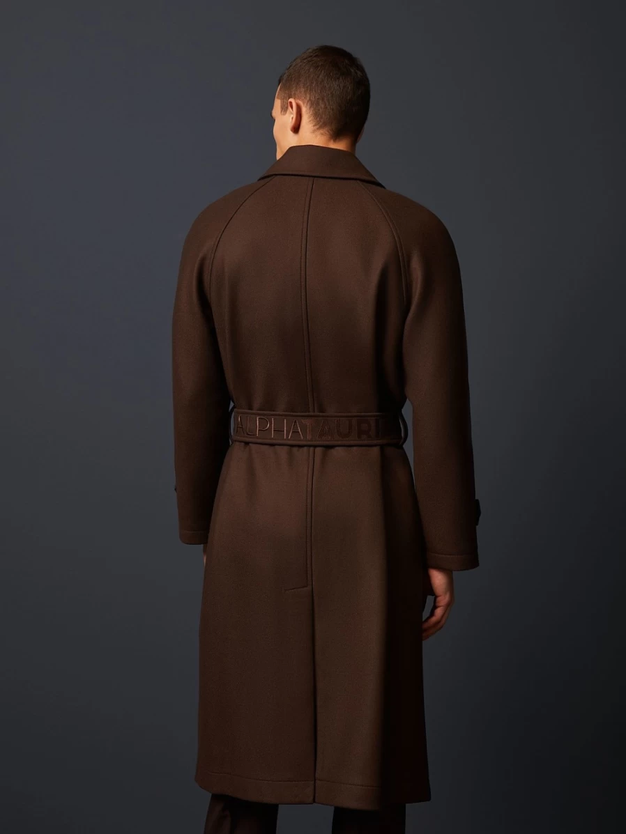 AlphaTauri Men's Dark Brown Water-Resistant Wool Coat for All-Weather Protection