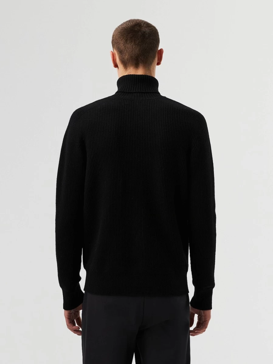 AlphaTauri Men's Black Seamless 3D Knit Merino Wool Turtleneck Sweater