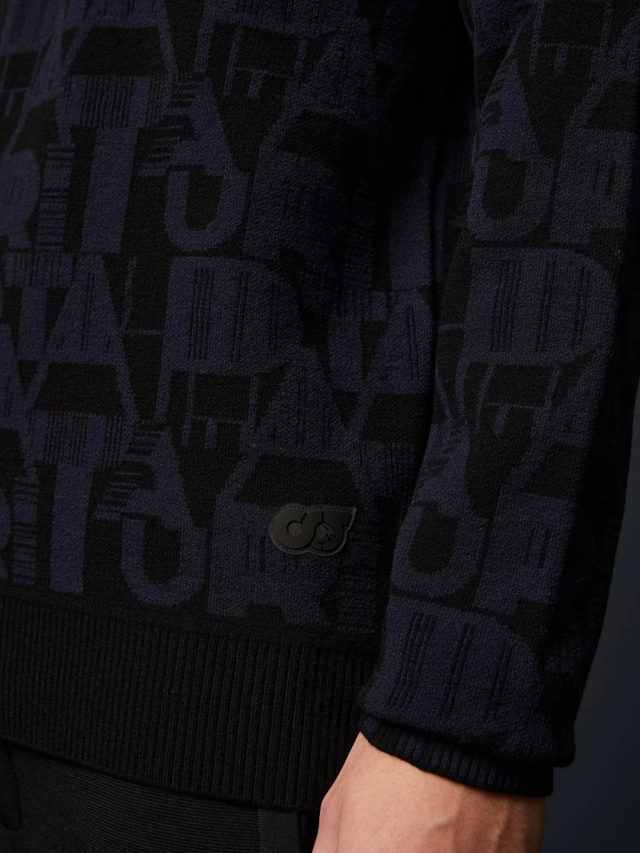 AlphaTauri Men's Navy Monogram Crewneck Sweater - Premium Embroidered Pullover