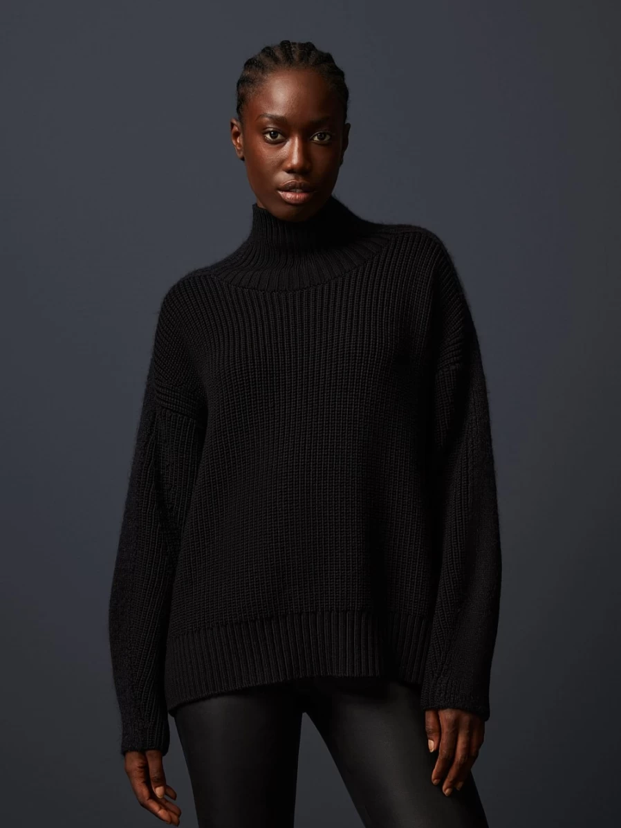 AlphaTauri Women's Black Chunky Knit Mohair-Merino Wool Turtleneck Sweater
