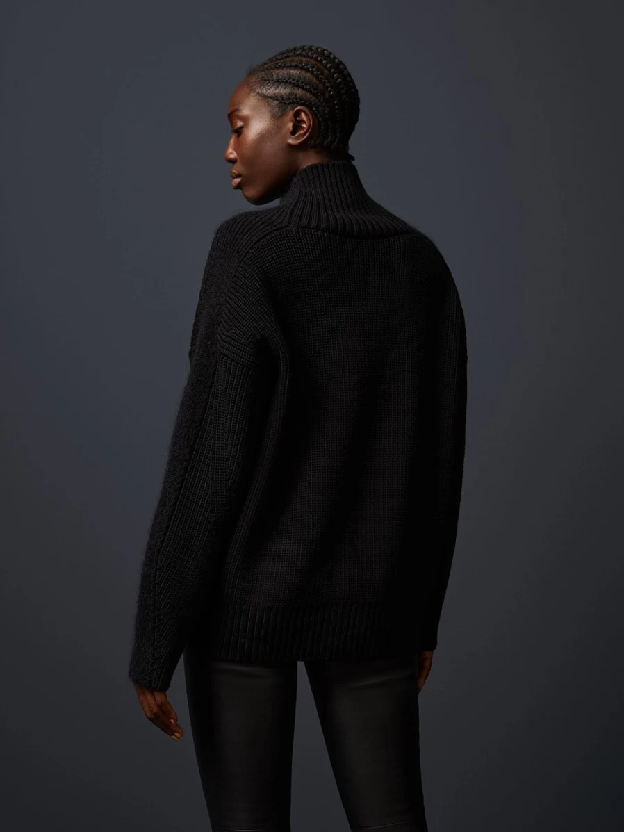 AlphaTauri Women's Black Chunky Knit Mohair-Merino Wool Turtleneck Sweater