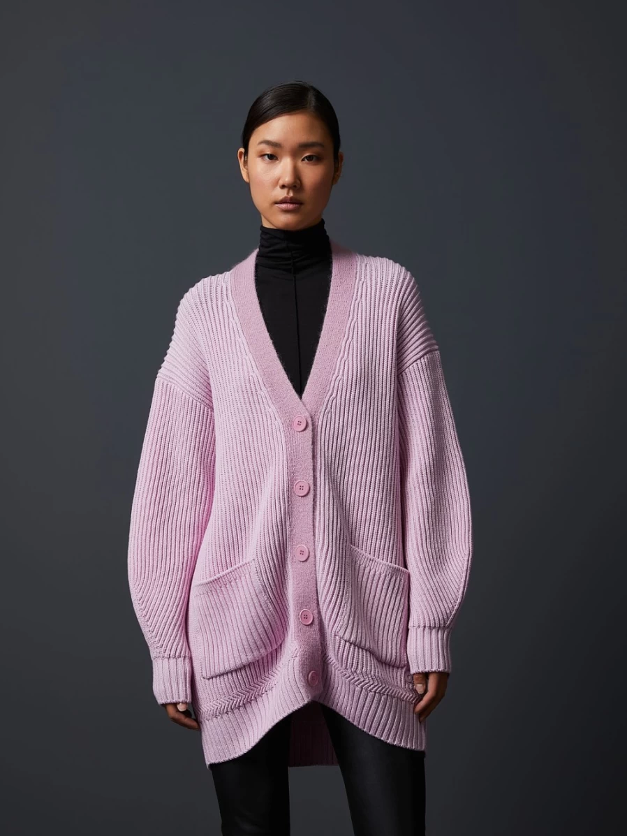AlphaTauri Women's Pale Lilac Chunky Knit Mohair-Merino Wool Cardigan Sweater