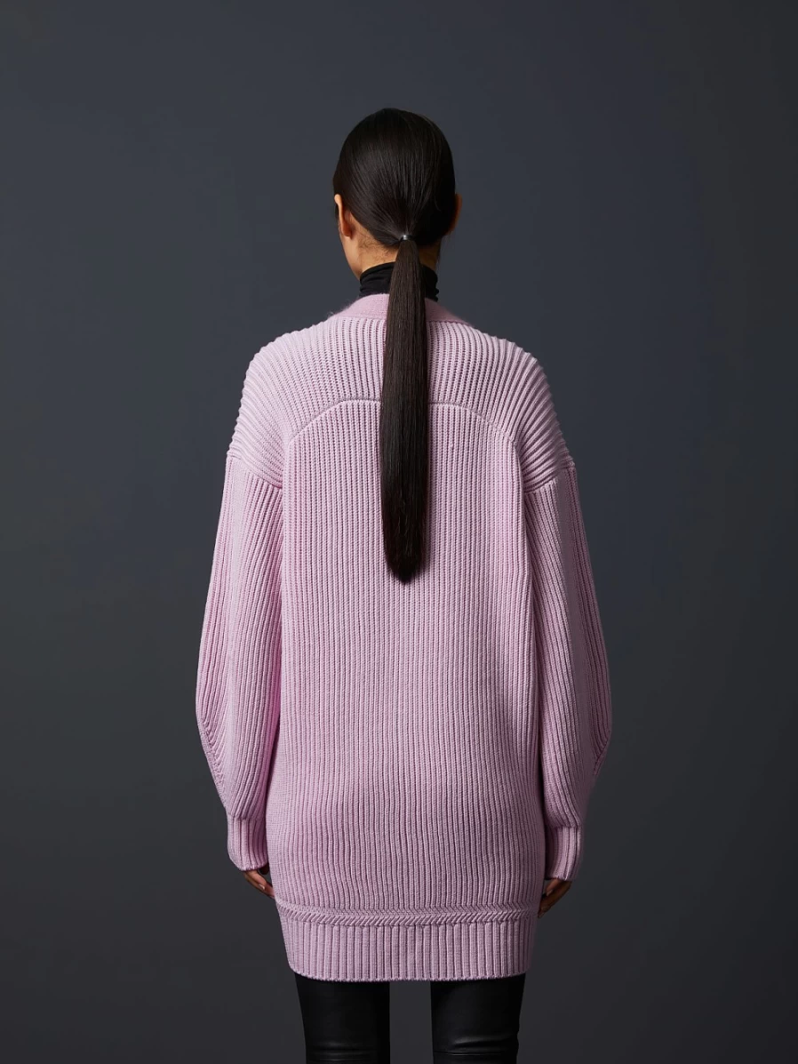 AlphaTauri Women's Pale Lilac Chunky Knit Mohair-Merino Wool Cardigan Sweater