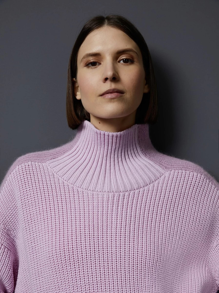 AlphaTauri Women's Pale Lilac Chunky Knit Mohair-Merino Turtleneck Sweater