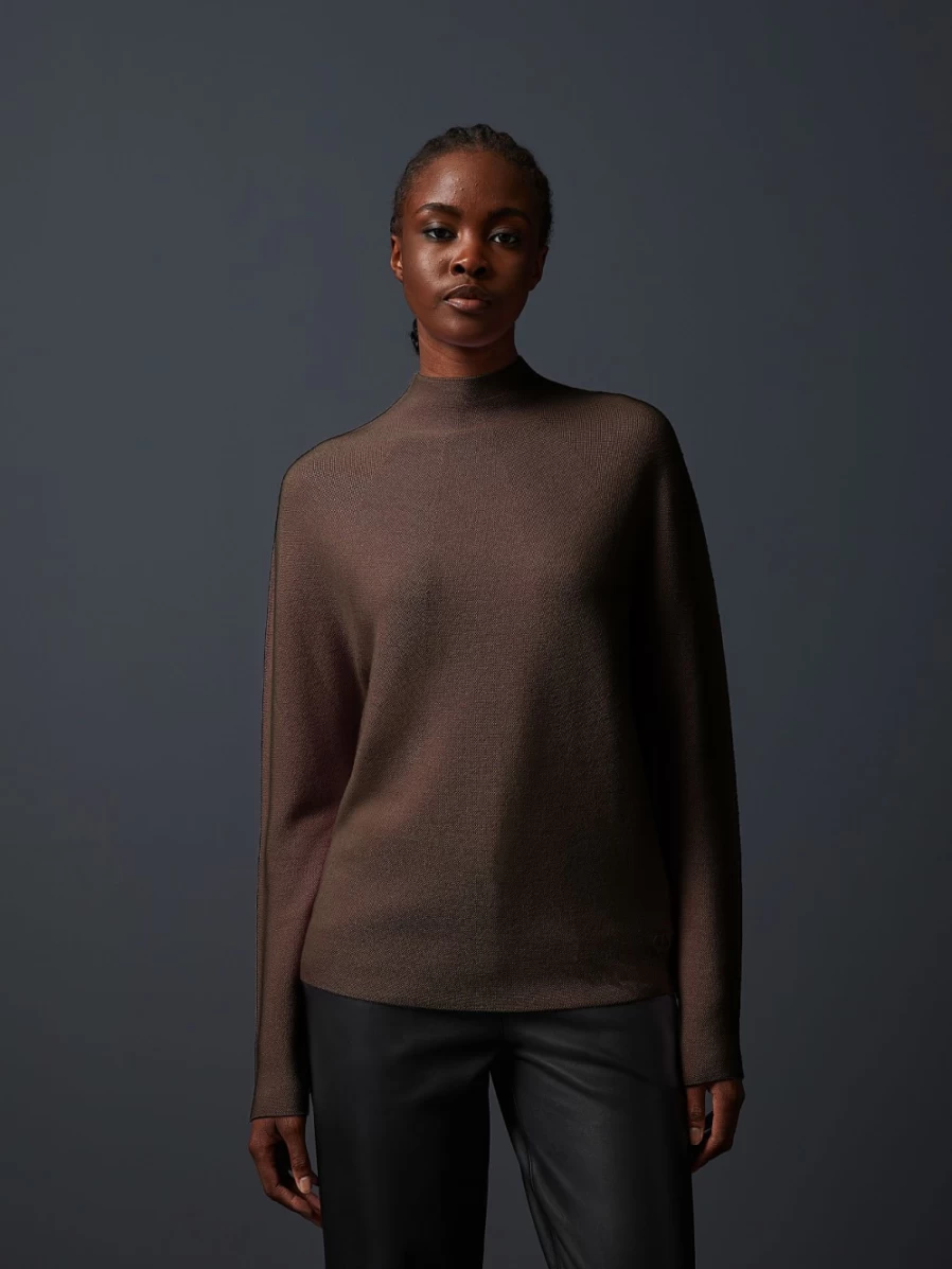 AlphaTauri Women's Dark Brown Seamless 3D Knit Mockneck Sweater