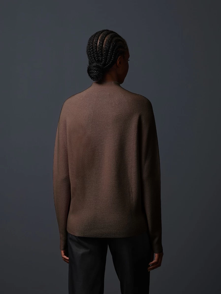 AlphaTauri Women's Dark Brown Seamless 3D Knit Mockneck Sweater
