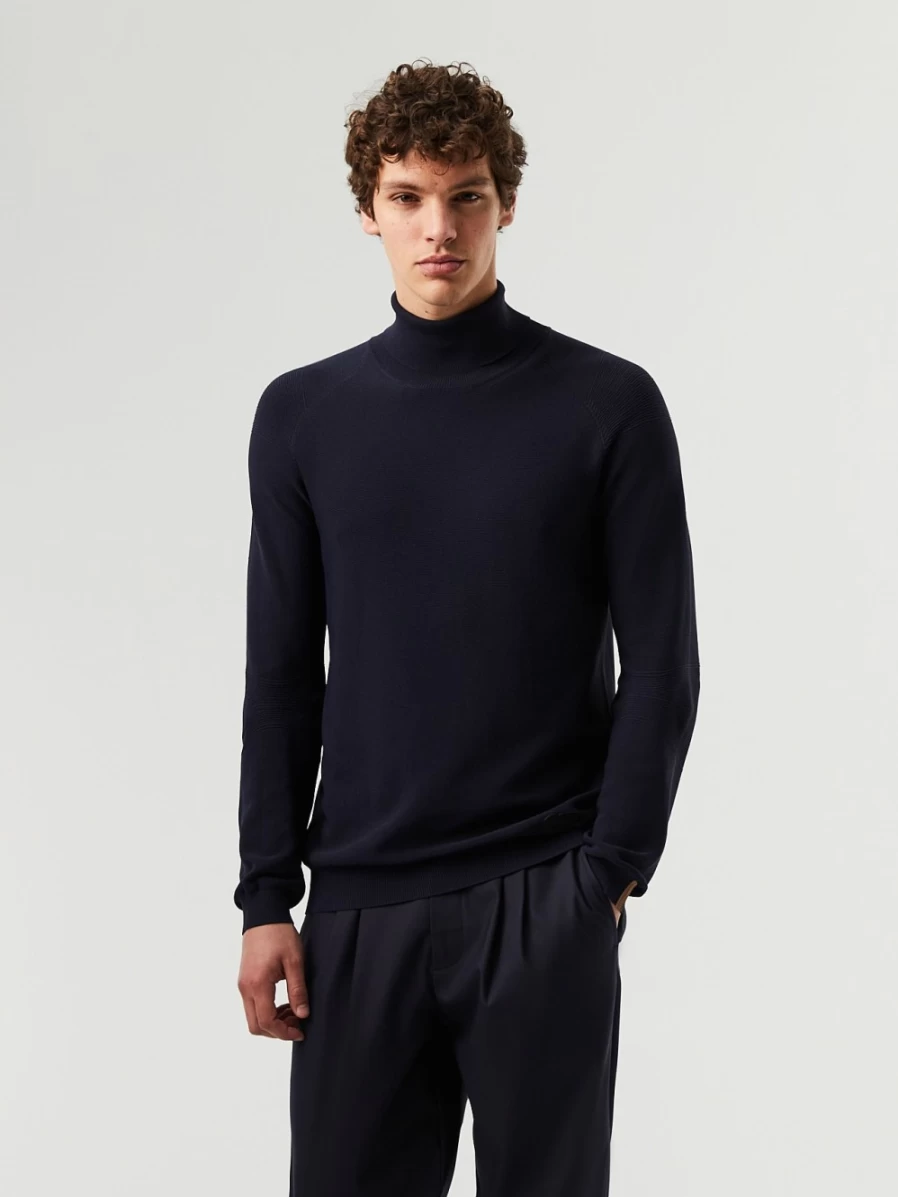 AlphaTauri Men's Navy Seamless 3D Performance Knit Turtleneck Sweater