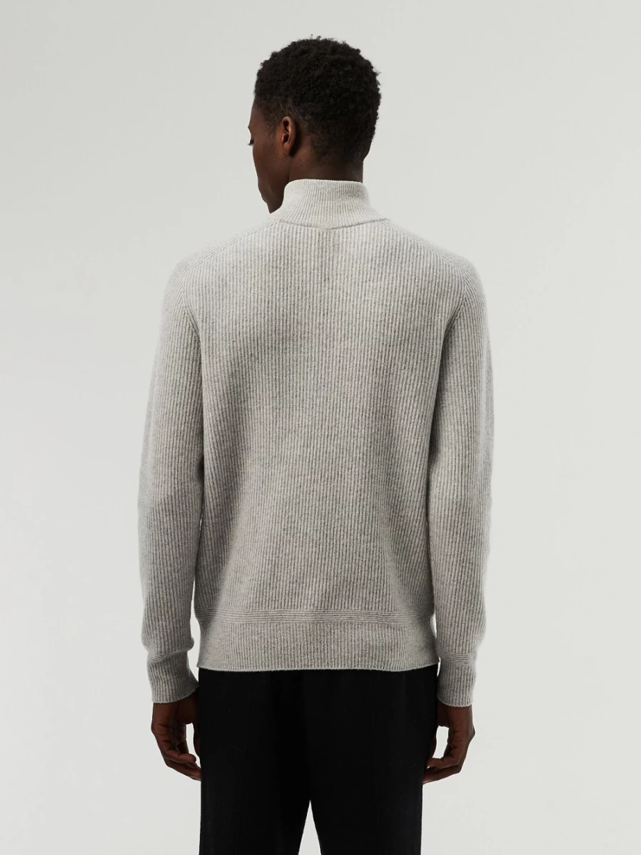 AlphaTauri Men's Grey Melange Seamless 3D Knit Merino Wool Half-Zip Sweater