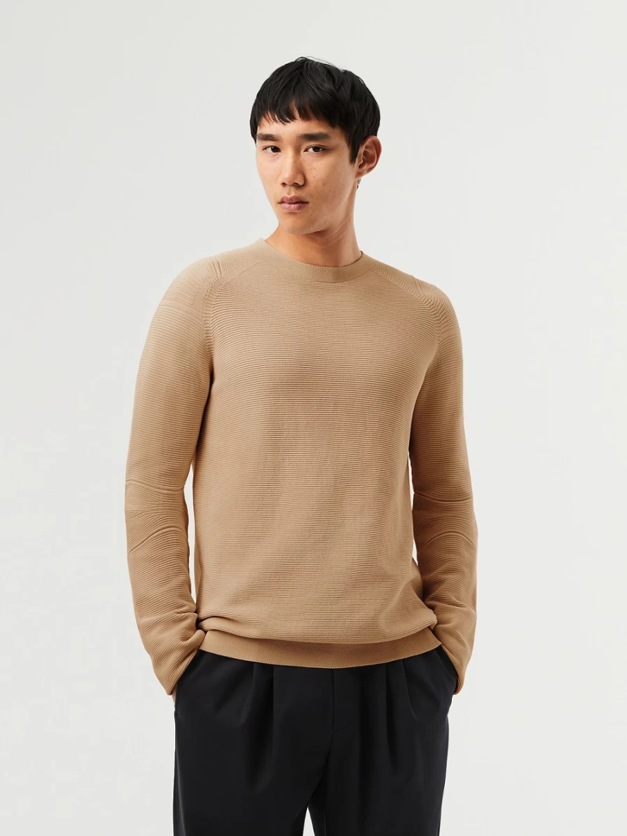 AlphaTauri Men's Seamless 3D Performance Knit Crewneck Sweater in Brown/Beige