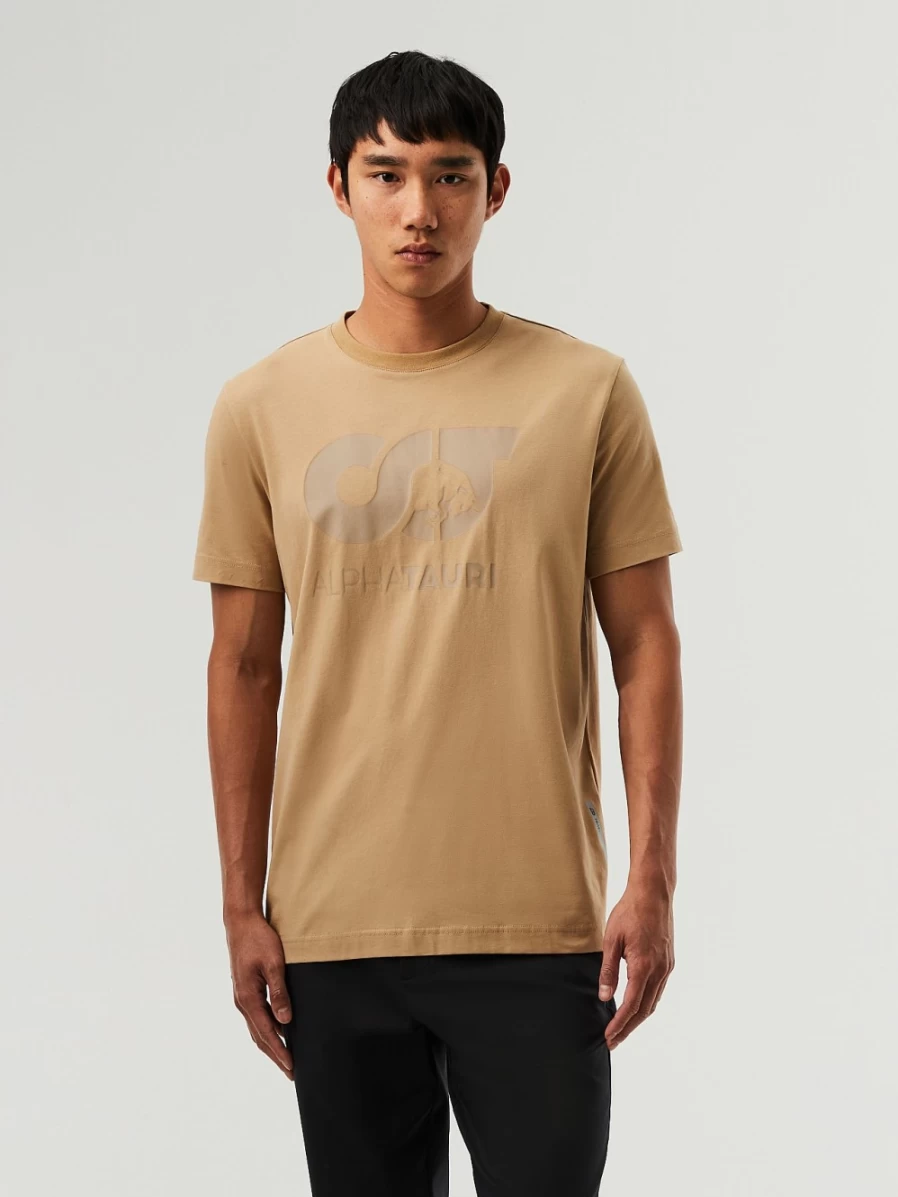 AlphaTauri Men's Signature Logo T-Shirt in Brown/Beige | Casual Comfort Fit