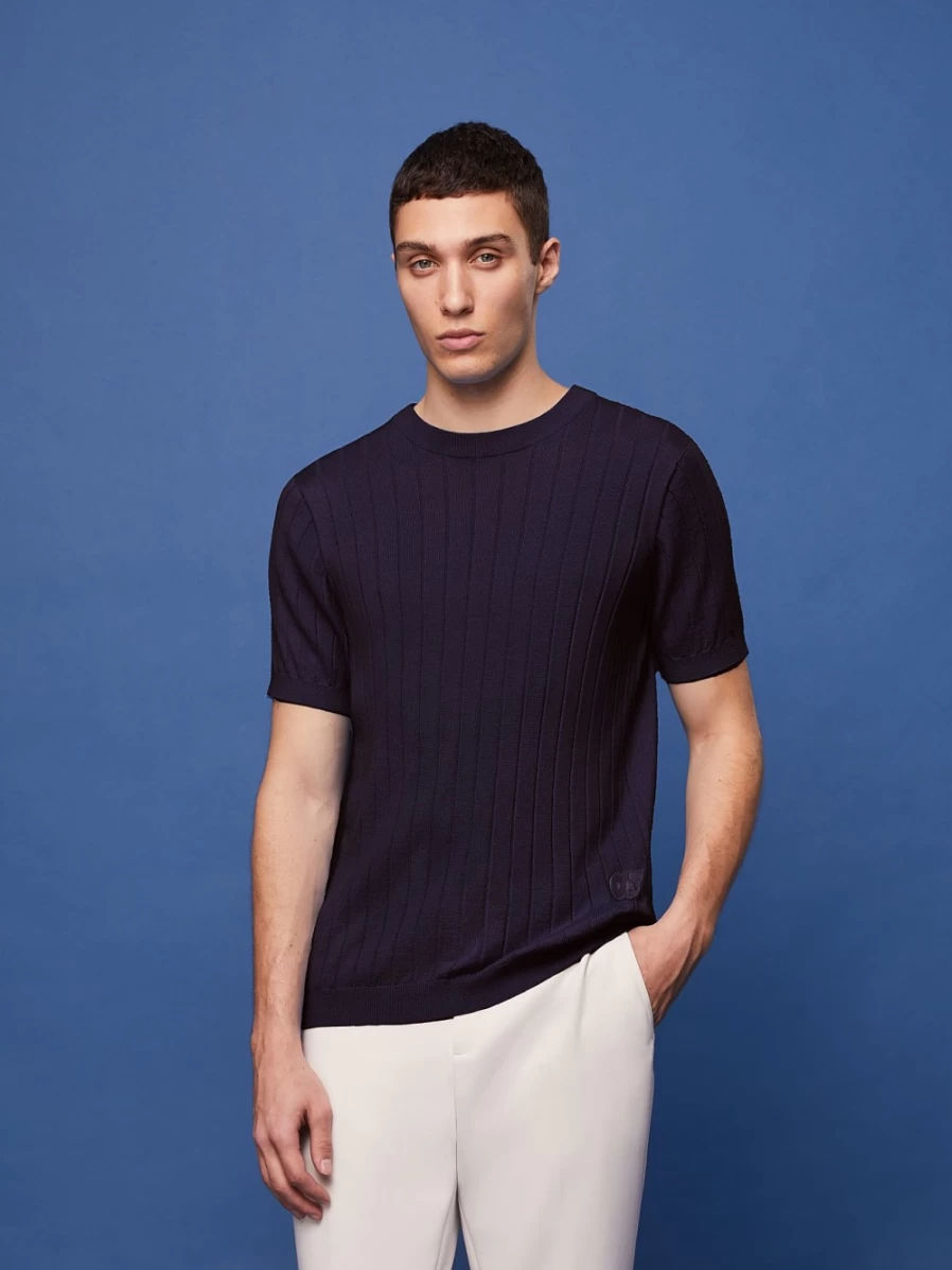 AlphaTauri Men's Navy Seamless 3D Knit T-Shirt with Cashmere & Coolmax® Blend