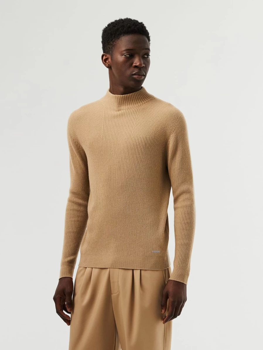 AlphaTauri Men's 3D Knit Cashmere-Blend Turtleneck Sweater in Brown/Beige - Seamless Comfort