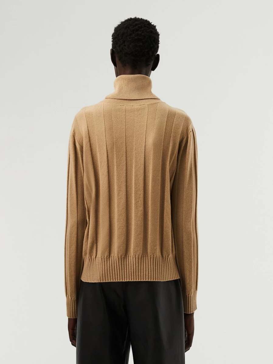 AlphaTauri Women's 3D Knit Cashmere-Blend Turtleneck Sweater in Brown/Beige | Seamless Comfort