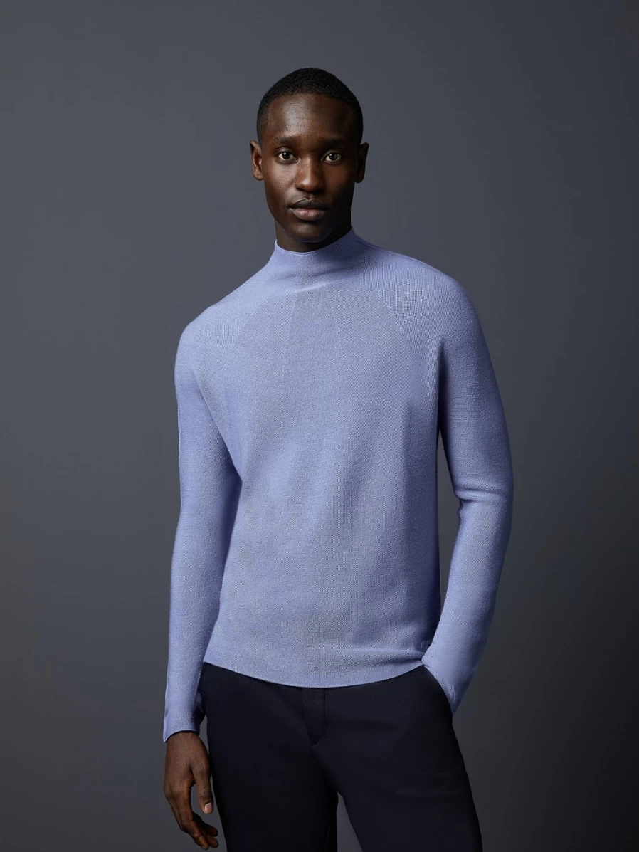 AlphaTauri Men's Medium Blue Seamless 3D-Knit Merino Wool Mockneck Sweater