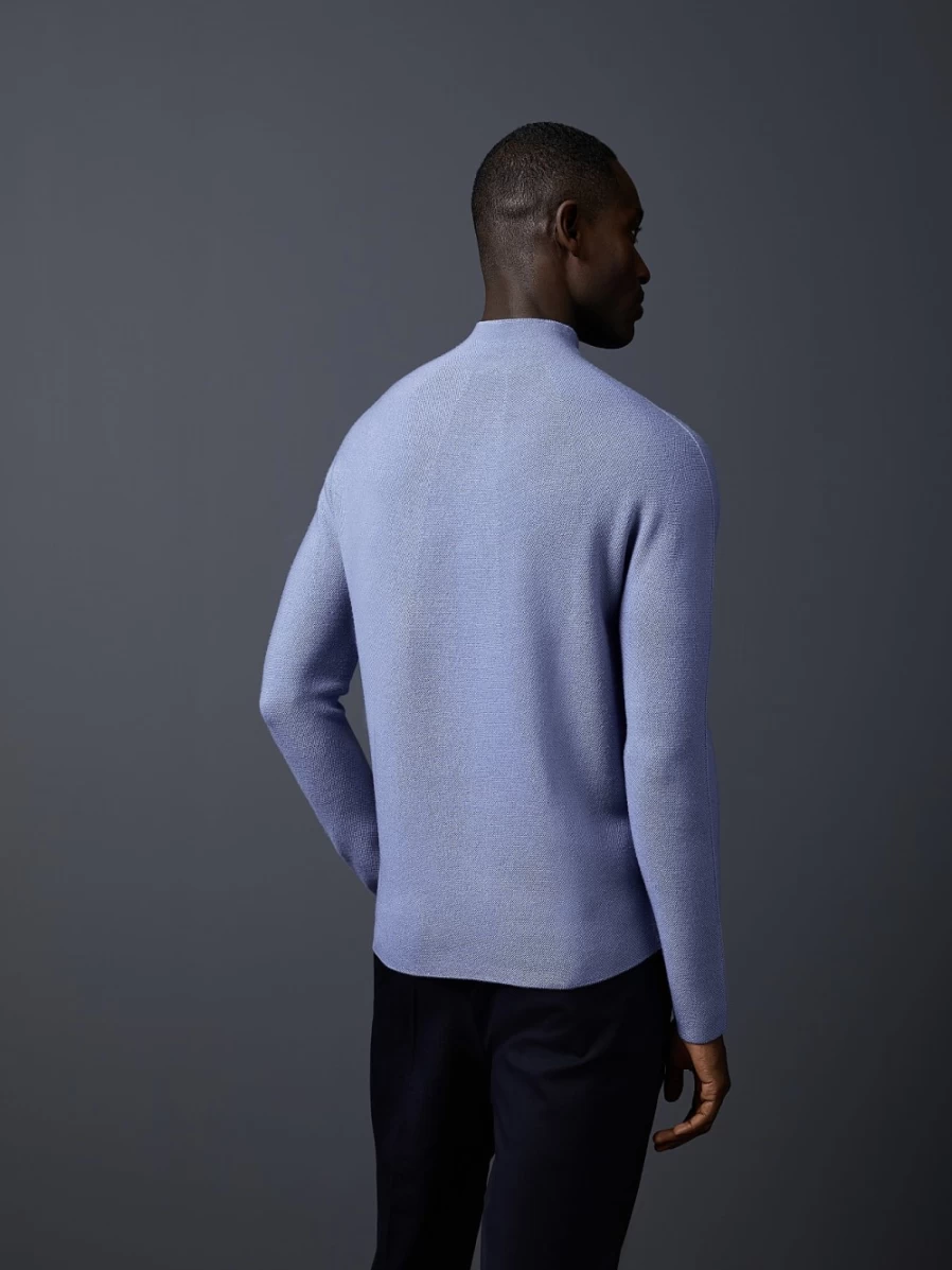 AlphaTauri Men's Medium Blue Seamless 3D-Knit Merino Wool Mockneck Sweater