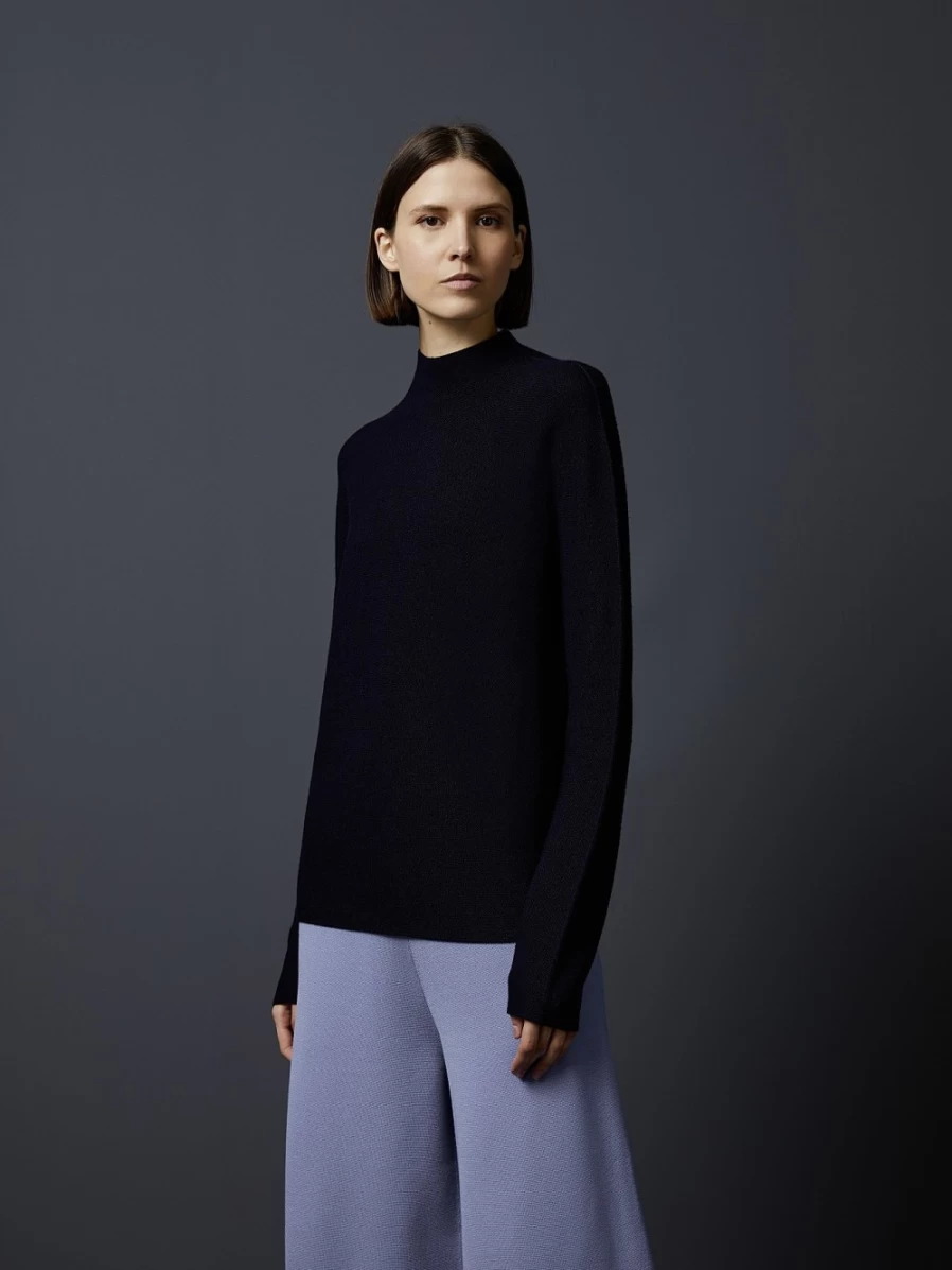 AlphaTauri Women's Navy Seamless 3D Knit Mockneck Sweater