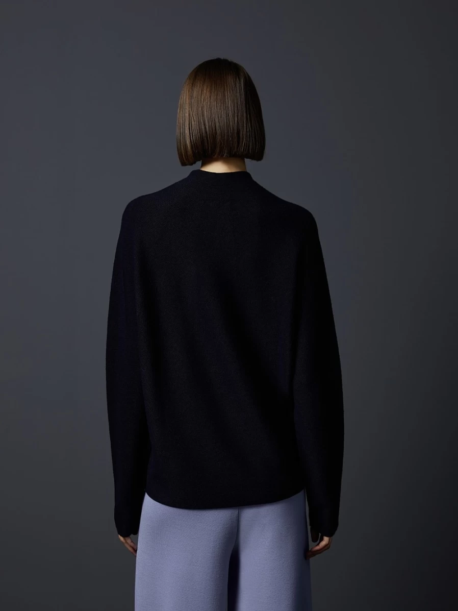 AlphaTauri Women's Navy Seamless 3D Knit Mockneck Sweater