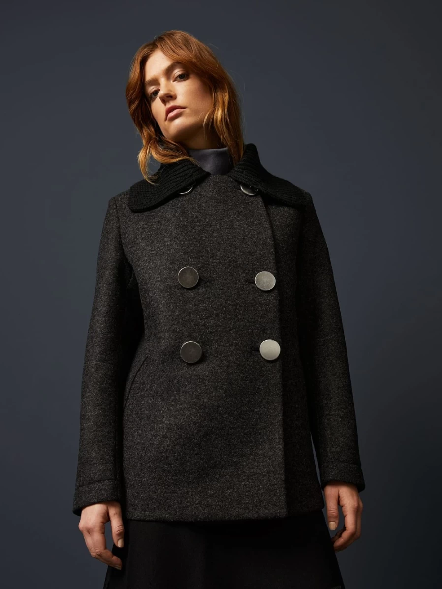 Women's Grey Water-Resistant Wool Pea Coat by AlphaTauri