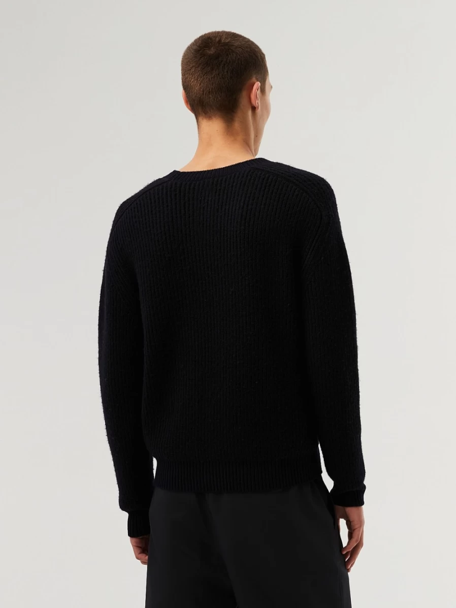 AlphaTauri Men's Chunky Knit Merino Wool Crewneck Sweater - Black & Navy