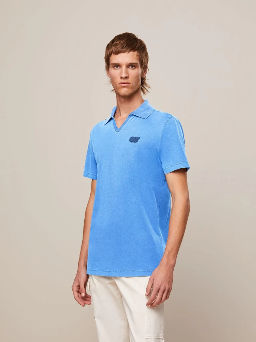 AlphaTauri Men's Sky Blue Garment-Dyed Cotton V-Neck T-Shirt
